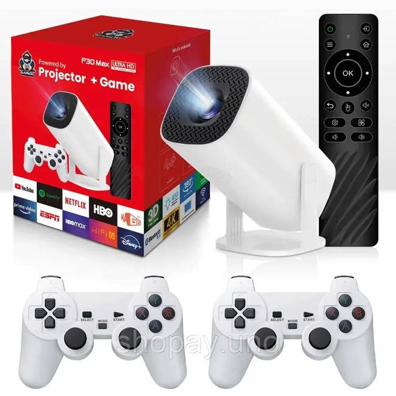 Смарт-проектор с 2 джойстиками + пульт, WiFi и Bluetooth, Р30 МАХ Игровой проектор для дома приставка BR-47