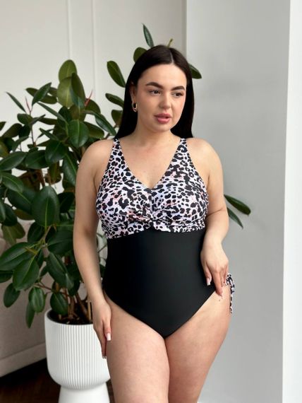Суцільний чорний купальник PLUS SIZE леопардовий принт