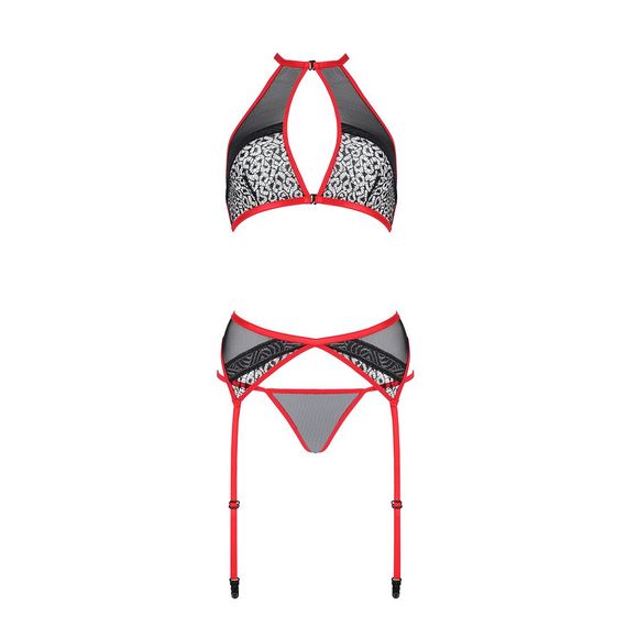 Комплект білизни Passion SATARA SET XXL/XXXL red, топ, пояс для панчіх, стрінги | Зображення 2