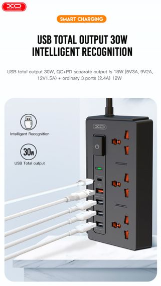 Мережевий подовжувач 3 розетки/4USB/PD/QCXPRO WL06 UK 1.8м чорний (MAW-44069_817) | Зображення 7