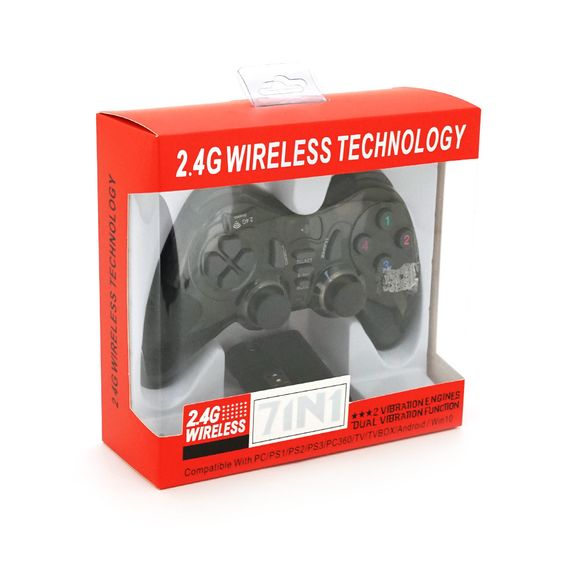 Геймпад бездротовий 7 в 1 для PC/PS1/PS2/PS3/PC360/TV/TV BOX/Android/Win10, живлення від 2*ААА(немає в помплекті), Black, Blister | Зображення 1