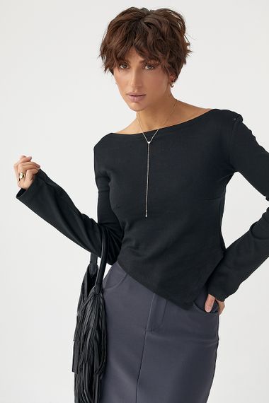 Трикотажна блуза з асиметричним низом - чорний цвет, L (є розміри) | Зображення 4