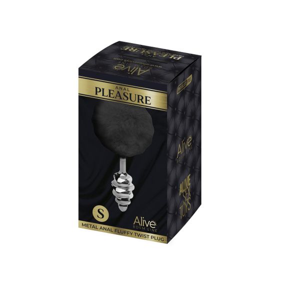 Металлическая анальная пробка Кроличий хвостик Alive Fluffy Twist Plug S Black, диаметр 2,9 см | Зображення 2