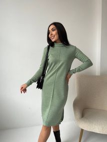 Женское теплое платье миди из двухсторонней ангоры VE004 размер 40/42, цвет оливковый