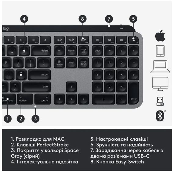 Клавіатура Logitech MX Keys for Mac Advanced Space Grey (920-009558) | Зображення 5