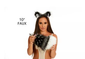 Анальний хутряний хвіст без пробки, Чорнобурка з білим кінчиком, OKOVA Sex Aura