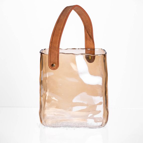 Стеклянная ваза сумочка с ручкой 16×8×18.5 (см) декоративная ваза для цветов 2 (л) Коричневый HP-19-156-1