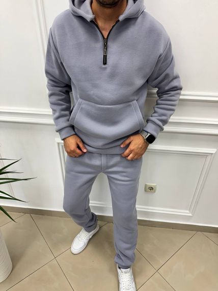Теплий чоловічий спортивний костюм на флісі худі на блискавці і штани колір сірий розмір М (48-50) adl1003
