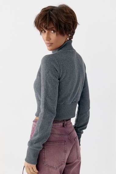 Короткий кардиган на блискавці з коміром-стійкою - сірий цвет, S (є розміри) | Зображення 1