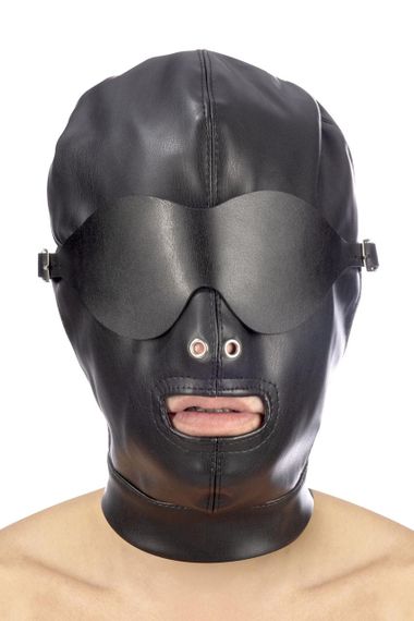Капюшон для БДСМ зі знімною маскою Fetish Tentation BDSM hood in leatherette with removable mask Sex Aura