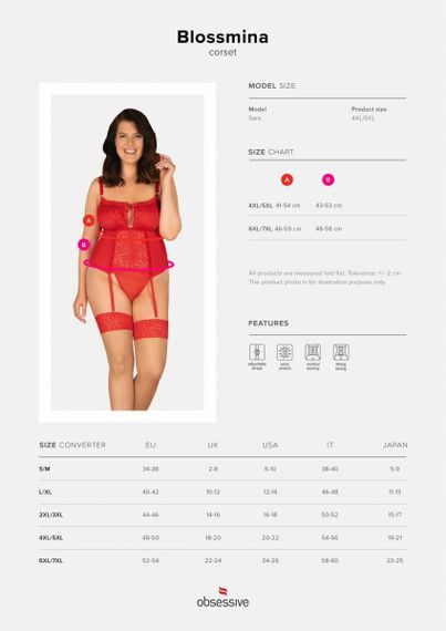 Корсет з підтяжками для панчох Obsessive Blossmina corset Червоний 6XL/7XL | Зображення 4