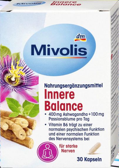 Капсулы Mivolis экстракт Ашваганды+Пассифлора+В5+В6 для укрепления нервной системы, энергии, памяти, Германия