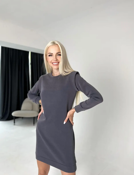 Женское теплое платье в спортивном стиле на флисе GF2555 размер 42/44, цвет серый