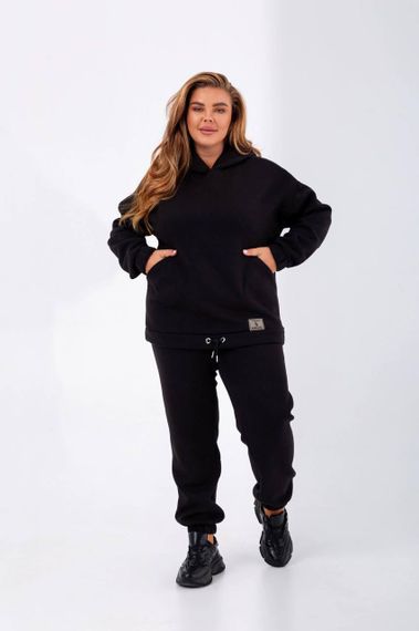 Женский теплый спортивный костюм на флисе худи и штаны NB23038 цвет черный, размер 54/56 | Зображення 5