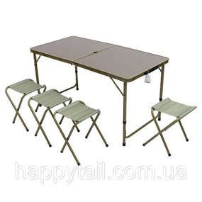 Стол туристический складной 120х60 см + 4 стула набор для кемпинга JY-12060GR Зеленый