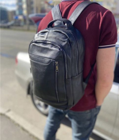 Міський чоловічий рюкзак шкіряний чорний Tiding Bag B2-03555A | Зображення 6