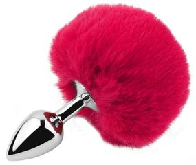 Анальна пробка EGZO Bunny Tail Silver Plug S з пухнастим хвостиком, малинова Sex Aura