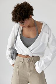 Коротка сорочка у комплекті з майкою в рубчик - білий цвет, ONE SIZE (є розміри)