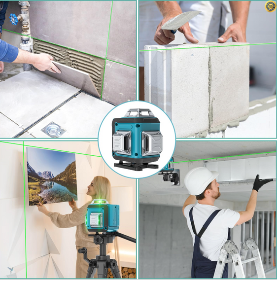 Рівень перехресний лазерний зеленого кольору 16 ліній, 4 x 360° лазерний рівень із функцією самовирівнювання | Зображення 5