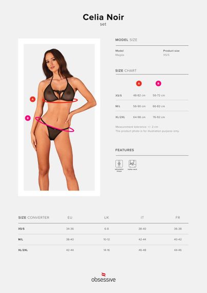 Напівпрозорий комплект Obsessive Celia Noir 2-pcs set XS/S, бюстгальтер, стрінги Sex Aura | Зображення 5
