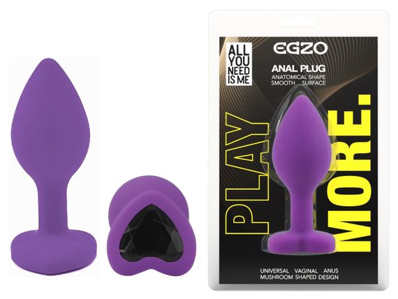 Силіконова анальна пробка EGZO - Silicone Violet Heart Plug Black, size S Sex Aura