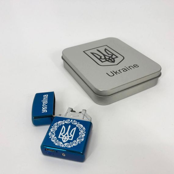 Дугова електроімпульсна запальничка USB Україна (металева коробка) HL-447. SA-999 Колір: синій | Зображення 6