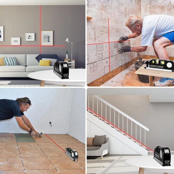 Лазерний рівень з вбудованою рулеткою, LASER LEVEL PRO3 / Нівелір рідинний для будівельних робіт | Зображення 1