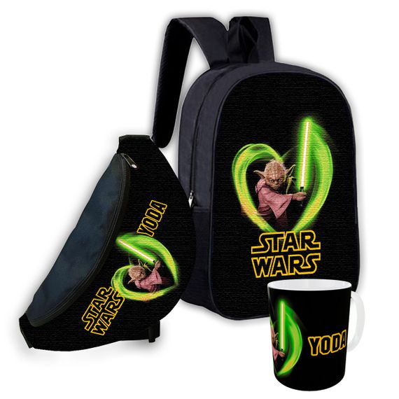 Набор детский Yoda Star Wars рюкзак 36х27см сумка-бананка,кружка с принтом для мальчика (01654)