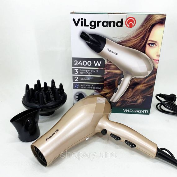 Електричний фен для волосся з дифузором VILGRAND VHD 2424TI 2400 Вт, Фен для різних типів волосся YA-77 | Зображення 5