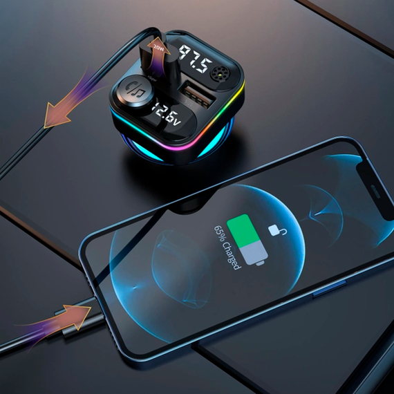 Автомобільний FM ФМ-модулятор Terra С37, Bluetooth 5.0, трансмітер, вольтметр, швидке заряджання QC3.0 | Зображення 3