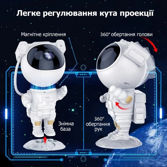 Ночник проектор звездного неба БОЛЬШОЙ Космонавт – лазерный светильник проектор астронавт с пультом | Зображення 5