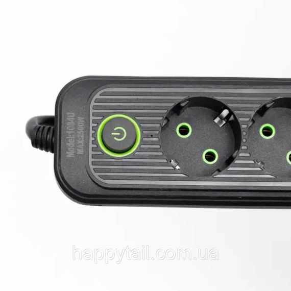 Мережевий фільтр чорний з вимикачем 3 розетки 3хUSB-A 1xUSB-C 3м HP-5-34 | Зображення 4