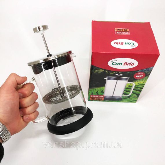 Стильный стеклянный заварочный чайник Con Brio CB-5980 800 мл, Френч-пресс из качественого материала TO-91 | Зображення 7