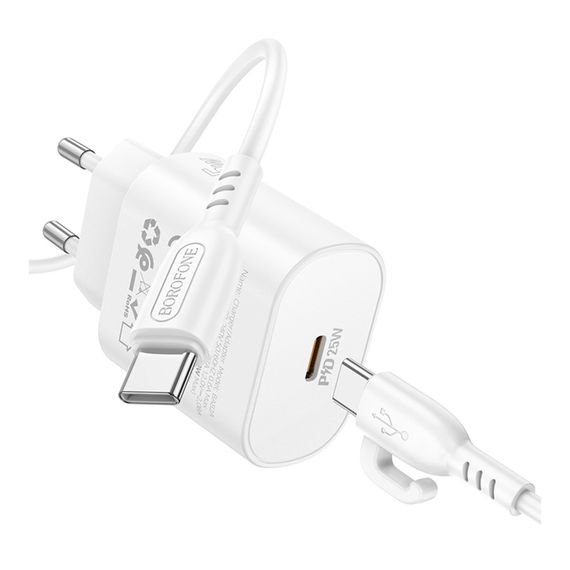 Мережевий зарядний пристрій Borofone BA82A 1USB-C PD/QC 25W+Type-C to Type-C | Зображення 5