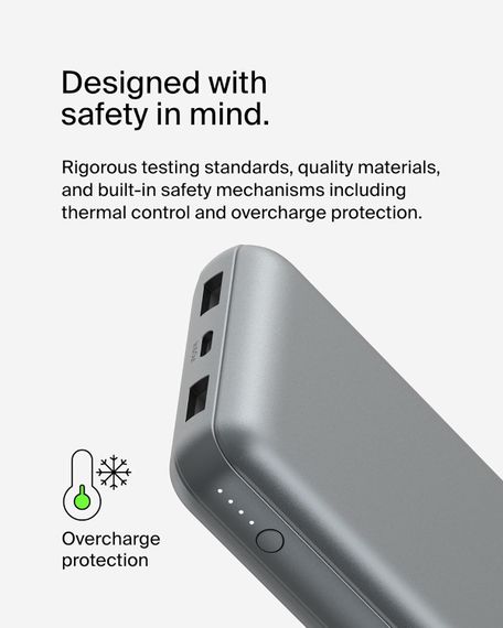 Акумулятор портативний Belkin літій-іонний Power Bank 20000мА·год, 15Вт, 2хUSB-A/USB-C, cірий (BPB012BTGY) | Зображення 6