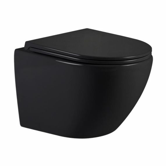 Унитаз подвесной Qtap Jay Ultra Quiet 485х360х320 мм, Matt Black, сиденьем Slim Duroplast/ Soft-close/ Quick Relase QT07335177MB