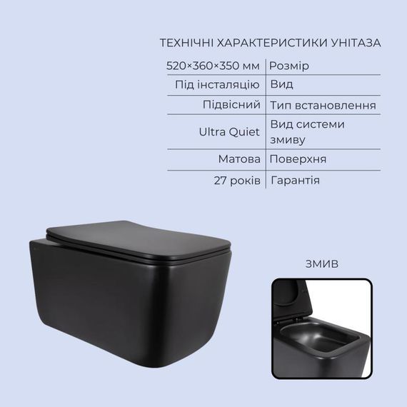 Готовое решение Qtap для ванной комнаты: подвесной унитаз Gemini Ultra Quiet 520x360x350 + комплект инсталляции Standard (линейная | Зображення 2