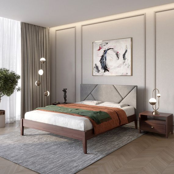 Двоспальне дерев&#039;яне ліжко Mebigrand Нью-Йорк ДК Горіх темний/Аляска 93 (Сірий) 140х200 см (MBG-10377)