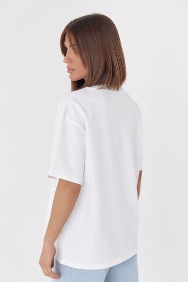Однотонная женская футболка в стиле oversize - молочный цвет, M (есть размеры) | Зображення 1