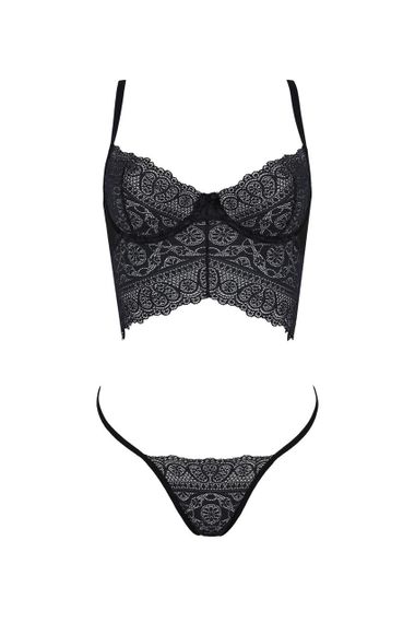 Комплект Passion KERRIA SET black, L/XL, сетка+кружево, бюстье и стринги sexstyle | Зображення 8