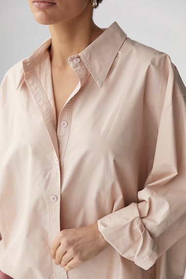 Широка класична сорочка на ґудзиках - бежевий цвет, ONE SIZE (є розміри) | Зображення 3