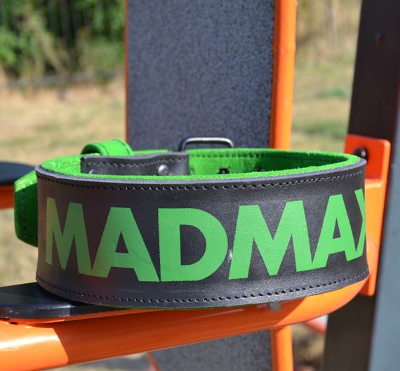 Пояс для важкої атлетики MadMax MFB-302 Quick Release Belt  шкіряний Black/Green XL | Зображення 1