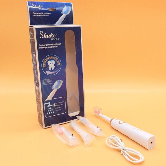Електрична зубна щітка з 4 насадками Shuke, з USB, Біла / Акумуляторна електрощітка для зубів | Зображення 7