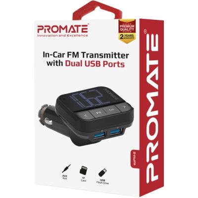 FM модулятор Promate ezfm-2 black AUX/SD/USB Black (ezfm-2.black) | Зображення 1