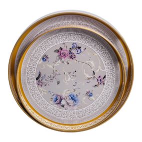 Набор круглых подносов для подачи еды 2 (шт) Ø32.5 / 37 (см) красивые декоративные подносы для кухни, в кровать, на стол HP-HK-18