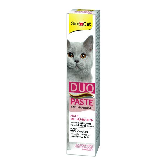 Паста GimCat DUO PASTE Anti-hairboll malt with chicken для котів з чутливим травленням усіх порід мальт та курка 50г