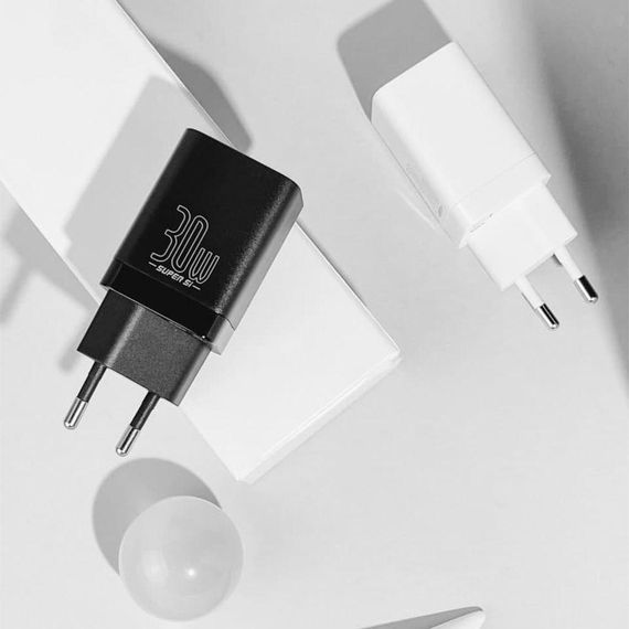 Мережевий зарядний пристрій Baseus Super Si Pro Quick Charger Type-C+USB 30W, Білий | Зображення 5
