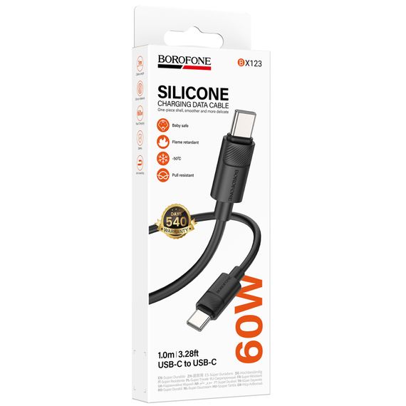Дата кабель Borofone BX123 Leya Type-C to Type-C 60W (1m) Black | Зображення 1