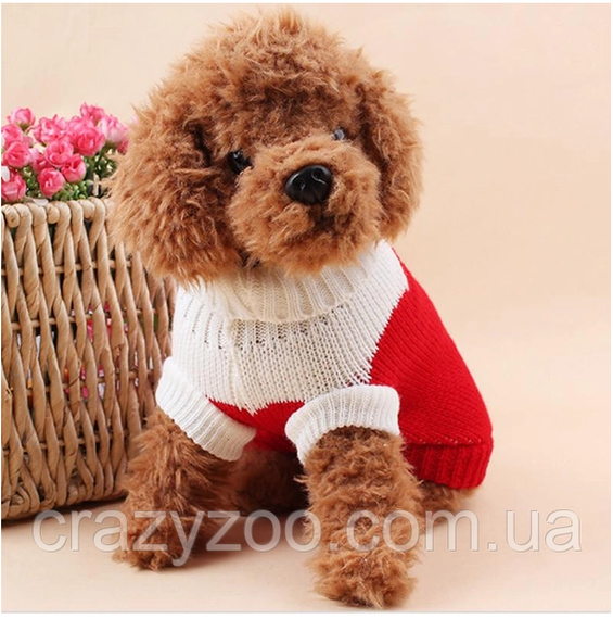 Свитер для собак и котов EcoToys Heart L бело-красный A: 30 см B: 36 см C: 24 см 6901 | Зображення 1