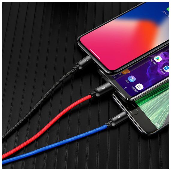 Дата кабель USB 2.0 AM to Lightning + Micro 5P + USB-C 1.2m 5A black Baseus (CAMLT-BSY01) | Зображення 4